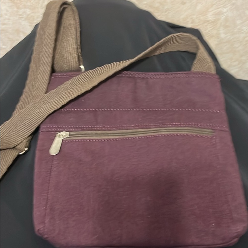 Thirty-One Plum Crossbody Bag with Tan Strap